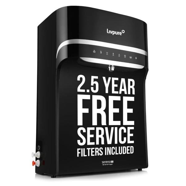 Livpure Sereno-SS Water Purifier | RO+UV+UF+Copper+Mineral | 2.5 Year No Service Cost- Filters Included | 5.5 L Stainless Steel Tank